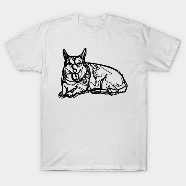 Corgi Line Drawing Tongue Out Tuesday Dog T-Shirt by ellenhenryart